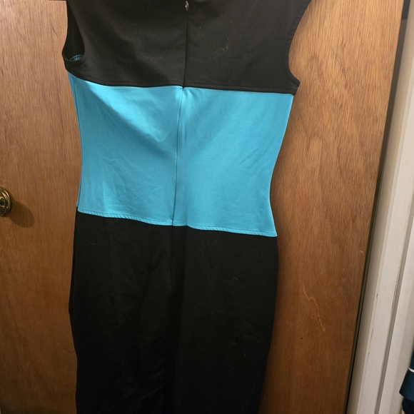 Cynthia Rowley Black and Teal Colorblock Sheath Dress - Picture 3 of 4